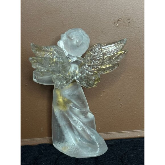 Frosted Angel Figurine With Golden Accents & Harp - Picture 2 of 6